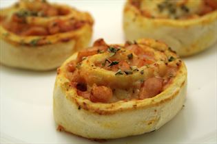 Pizza whirls with frankfurter and cheese