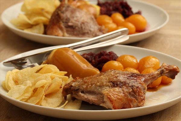 Roast duck with potatoes and red cabbage