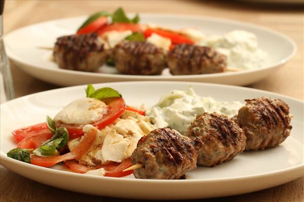 Greek meatballs with tzatziki and tomato salad