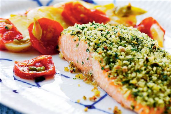 Baked trout in herby breadcrumbs
