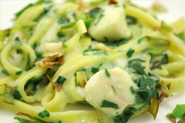 Creamed spinach with cod and fresh pasta