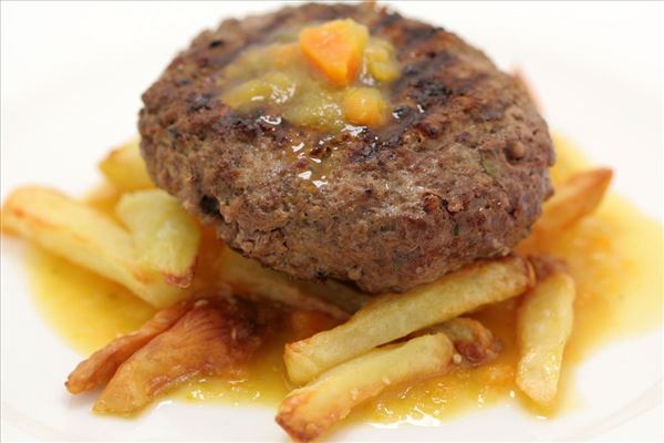 Beef patties with sauce and hand-cut fries